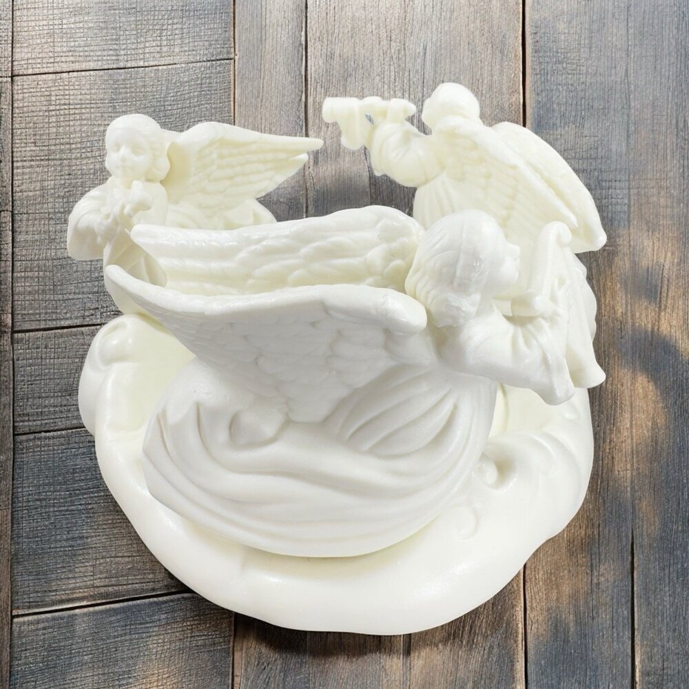 Vintage 1999 Palm Tree White Ceramic Votive Candle Holder Angel Candle Pillar